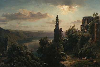 路易·古利特（Louis Gurlitt）的《罗马附近阿尔巴尼亚山脉内米湖景色》
