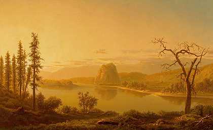 威廉·L·马普尔的《俄勒冈州哥伦比亚河入口处，远处有公鸡岩》