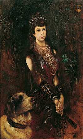 安东·罗马科的《伊丽莎白女王与圣伯纳德犬》