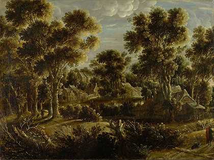 Gillis Claesz de Hondeceter的《森林风景与村庄》