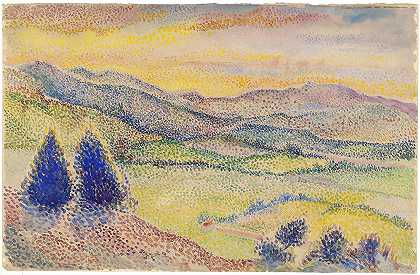 希波利特·佩蒂让的《日落时的宽阔山谷》