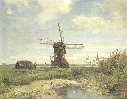 保罗·约瑟夫·康斯坦丁·加布里埃尔的《阳光灿烂的一天》，水道上的风车