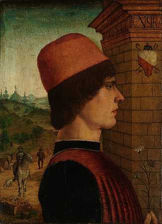 “一个男人的肖像，可能是马泰奥·迪·塞巴斯蒂亚诺·迪·贝尔纳迪诺·戈萨迪尼（Matteo di Sebastiano di Bernardino Gozzadini），作者：《窗格故事大师》