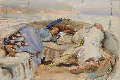 约翰·辛格·萨金特（John Singer Sargent）的《船上的两个人》，意大利伊索拉·贝拉（Isola Bella）