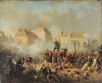 “1848年革命的一集军官指挥燃烧的人由托尼·德伯格