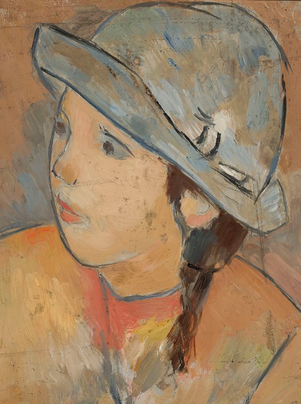 塔德乌什·马科夫斯基的《戴蓝帽子的女孩的头》