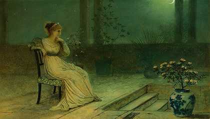 约翰·阿特金森·格里姆肖《月光下坐在阳台上的古典少女》