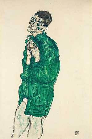 埃贡·席勒的《绿衬衫闭着眼睛的自画像》