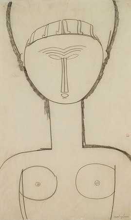 “Cariatide，前视图，半人形，Amedeo Modigliani