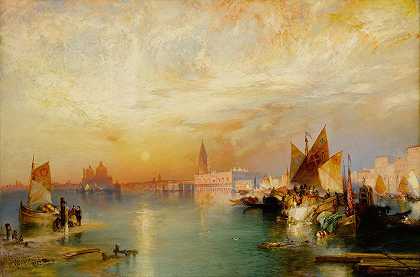 托马斯·莫兰（Thomas Moran）的《日落圣玛利亚和公爵宫，威尼斯》（Sunset Santa Maria and Ducal Palace，Venice）