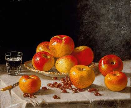 约翰·F·弗朗西斯的《静物、苹果和栗子》