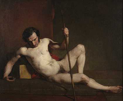 威廉·埃蒂的《男性裸体倚靠在工作台上》
