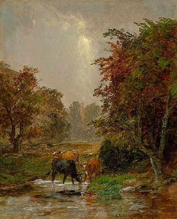 贾斯珀·弗朗西斯·克罗普西的《小溪边的牛》