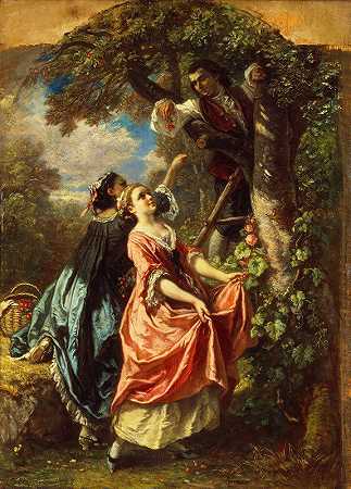 卡米尔·约瑟夫·艾蒂安·罗克普兰的《卢梭和Mlle.Galley采摘樱桃》