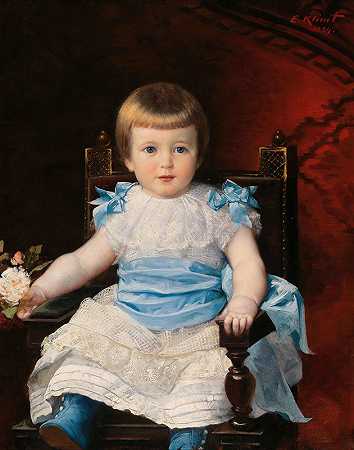 “一个坐在恩斯特·克里姆特身边的小女孩的肖像