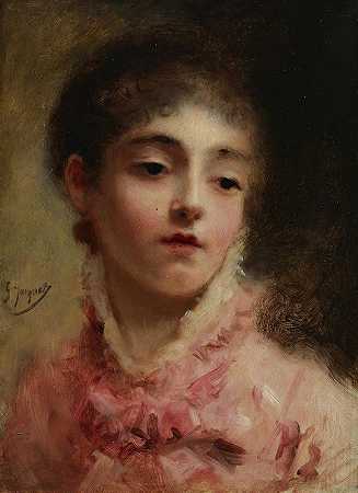 古斯塔夫·让·雅克的《穿粉红色裙子的年轻女人》