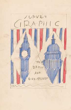 “Survey Graphic Magazine封面的平面设计“英国人和我们自己”。”【温诺德·赖斯绘制英国议会和美国国会大厦
