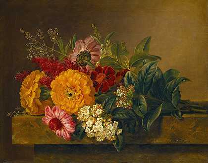 约翰·劳伦斯·詹森的《大理石桌面上的花瓶里的花》