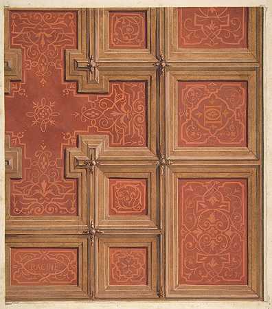 朱尔斯·爱德蒙德·查尔斯·拉查伊斯（Jules Edmond Charles Lachaise）的“装饰有“Racine”和交织字母的格子天花板的设计”