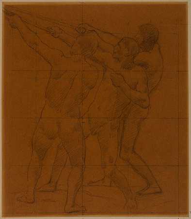 “三个赤身裸体的人站着，用沙凡尼的彼得·普维斯拉绳子