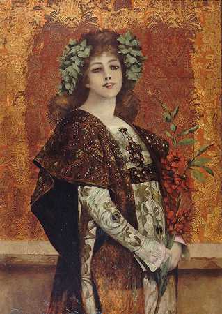 莎拉·伯恩哈特肖像（1844-1923），塞奥博尔德·查特兰在《吉斯蒙达》中