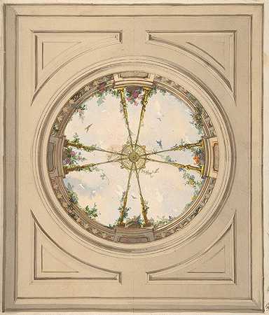 朱尔斯·爱德蒙德·查尔斯·拉查伊斯（Jules Edmond Charles Lachaise）的《绘有云彩和格子的天花板设计》