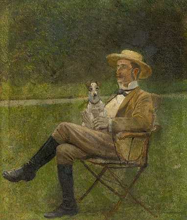 Ladislav Mednyánszky的《坐着的人和狗的研究》