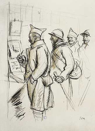 “四个士兵看乔治·古尔萨特（Georges Goursat）的战争素描（SEM）