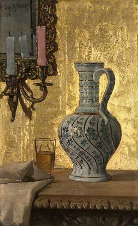奥托·亨利·巴赫的《水壶和桌子上的玻璃杯》