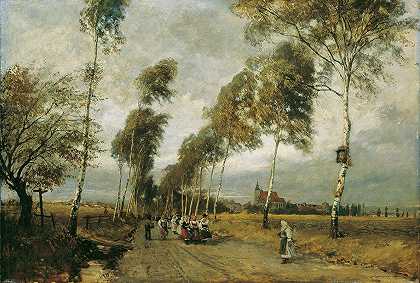 雨果·夏尔蒙特（Hugo Charlemont）的《乡间小路与桦树大道》（Country road with birch avenue）