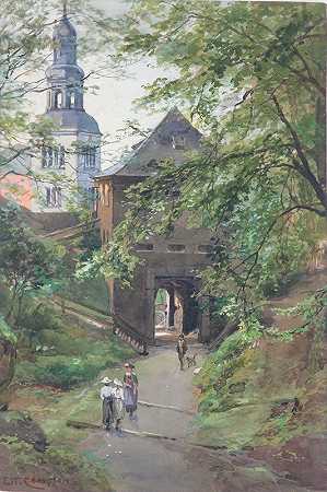爱德华·西奥多·康普顿（Edward Theodore Compton）的《漫步在Mönchsberg，欣赏Müllner教堂》