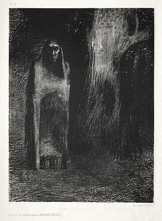 奥迪隆·雷东的《夜景中的男人独自一人》