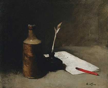 杰曼·泰奥多尔·里博特的《瓶、墨盒和信的静物》