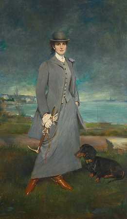 查尔斯·阿尔伯特·瓦尔哈因的《穿着马术服装的德拉梅特里伯爵夫人肖像》