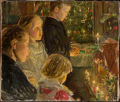利奥波德·冯·卡尔克勒《圣诞树旁的孩子》