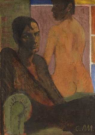 奥托·穆勒（Otto Mueller）的裸背自画像（背景为埃尔弗里德·蒂姆（Elfriede Timm））