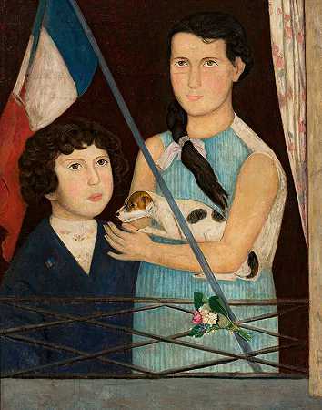 塔德乌什·马科夫斯基的《两个带法国国旗的孩子》