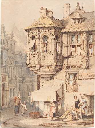 塞缪尔·普罗特的《中世纪塔楼的法国街景》
