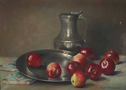 Jan Ingenhoes的《苹果锡碗和锡杯的静物》