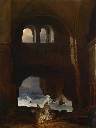 弗朗茨·路德维希·卡特尔（Franz Ludwig Catel）《海边修道院庭院中的僧侣》