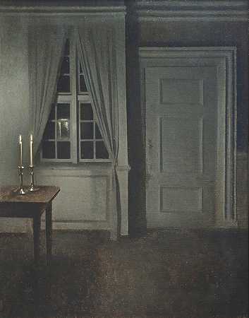 Vilhelm Hammershøi的《室内两支蜡烛》