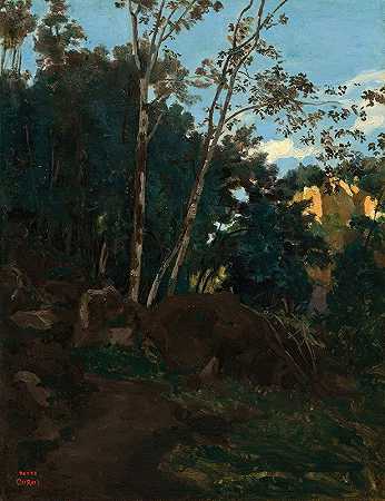 “让-巴蒂斯特-卡米尔·科洛特（Jean-Baptiste-Camille Corot）在Civita Castellana的岩石中的树林