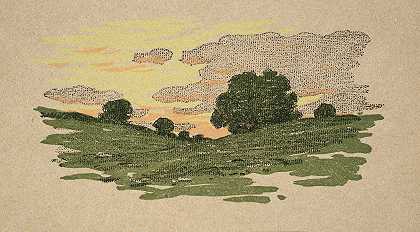 “伊普斯维奇版画柳树和日落的云”，亚瑟·卫斯理·道著