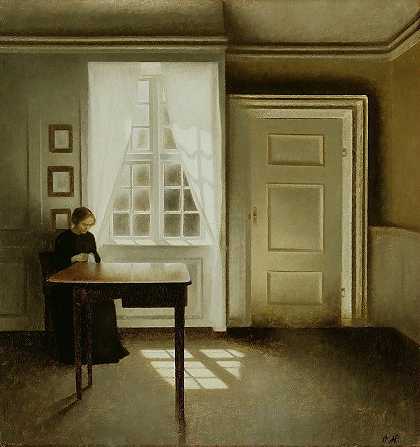 《室内与一位女士》作者：Vilhelm Hammershøi