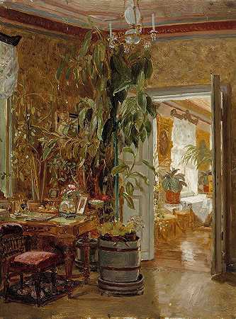 阿道夫·冯·贝克尔（Adolf Von Becker）的《Hallonblads’Home，HympöläManor室内》