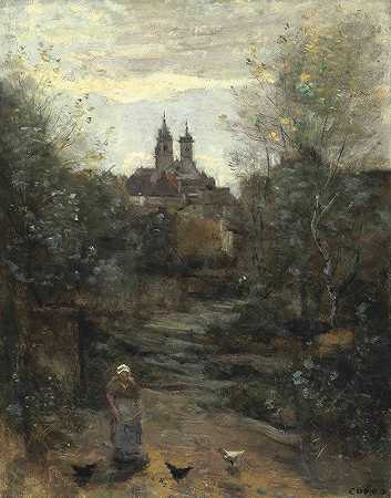“Semur，教堂之路，作者：Jean-Baptiste-Camille Corot