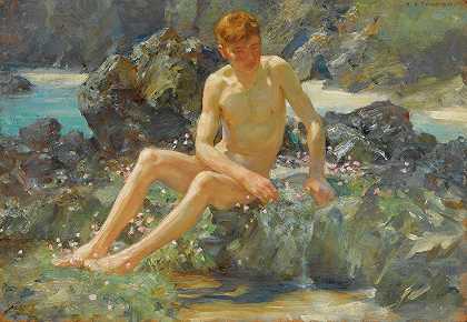 亨利·斯科特·图克的《岩石上的裸体》