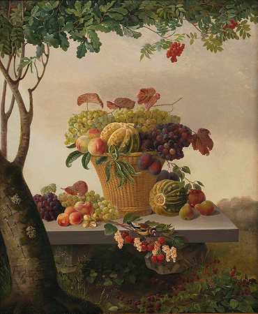 克里斯汀·勒夫曼的《风景中的一篮水果》
