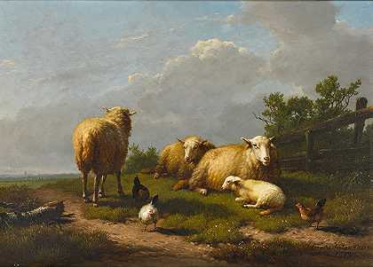 《风景中的羊和鸡》，尤金·约瑟夫·维尔博埃霍温著