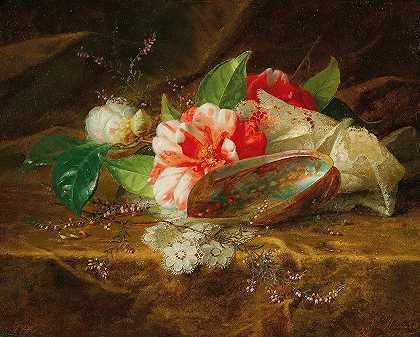 朱尔斯·费迪南德·梅达德（Jules Ferdinand Médard）的《茶花、贝壳和花边的静物》